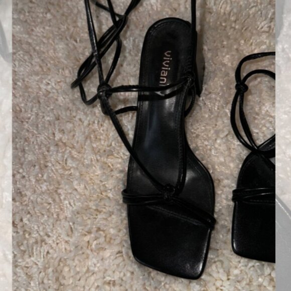 Vivianly Womens Size 8 Chunky Heel Strappy Ankle Wrap Square Toe Sandals Black - Picture 3 of 4